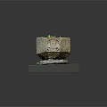 Small Green Plants Growing in Stone Hexagonal Planter on Square Mossy Stone Platform 3d model