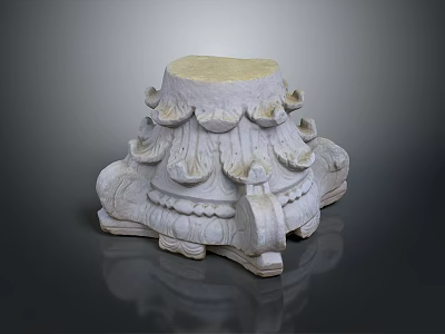 White Stone Carving Base With Intricate Lotus Petal Design And Classical Decorative Details 3d model