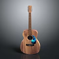 Natural Wooden Acoustic Guitar With Blue Decorative Pattern And Smooth Surface Finish