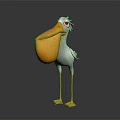 Cartoon Styled White Body Pelican With Orange Large Beak And Orange Legs On Dark Background