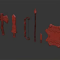 Collection of Medieval Weapons with Traditional Design Including Axe Sword Bow Arrow and Shield