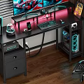 Modern Gaming Desk With Dual Monitors RGB Neon Lights Keyboard And PC Case