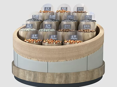 Round Display Shelf With Transparent Lid Containers For Grain Storage And Linen Wrap 3d model