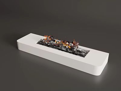 White Rectangular Decorative Fire Feature With Realistic Flame For Modern Home Interior 3d model
