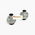 Two Vintage Silver Decorative Vases With Black Base And Ring Handles