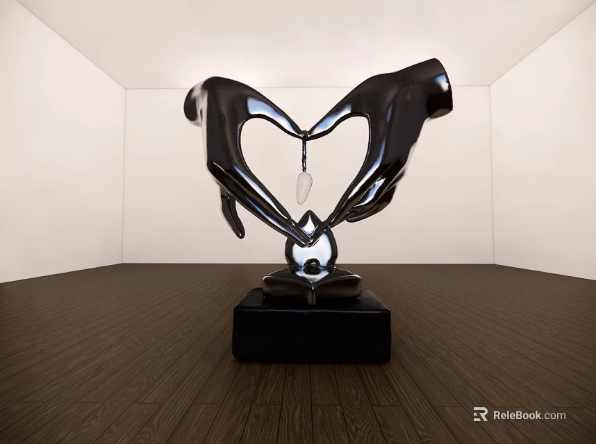 Black Hand Shaped Heart Design Decorative Ornament Set With Pendant And Base For Indoor 3d model 