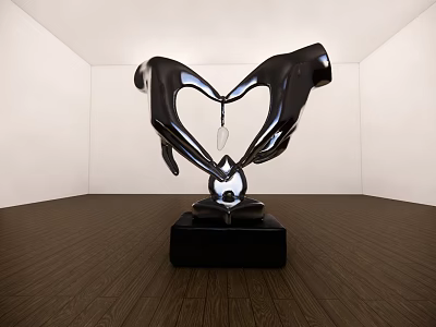 Black Hand Shaped Heart Design Decorative Ornament Set With Pendant And Base For Indoor 3d model