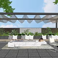 Rooftop Garden Outdoor Lounge Area With Comfortable Sofa White Pillows Green Plants And Canopy Shade