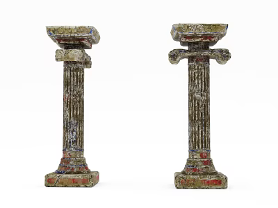 Two Vintage Style Roman Columns With Decorative Capitals And Textured Bases 3d model