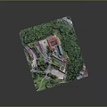 3D Model of Historic Architecture With Red Rooftops and Lush Green Landscape