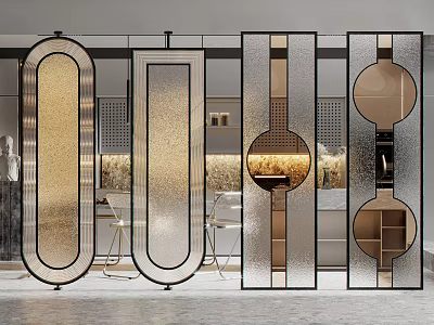Modern Decorative Glass Partition With Metal Frame And Geometric Design For Interior Space 3d model