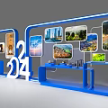 2024 Exhibition Display Booth With Blue Frames Digital Devices And