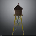 Water Tower Structure With Brown Roof Brown Body And Yellow Metal Stand