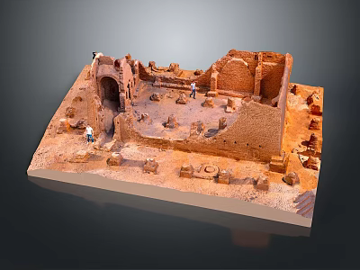 Detailed Ancient Scene Ruin Model With Brick Archway Scattered Stones And Small Figures 3d model
