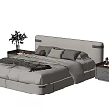 Modern Light Gray Double Bed With Nightstands Table Lamps And Plants 3d model