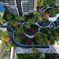 Modern Residential Landscape Design With Lush Greenery Winding Pathways And Water Features 3d model