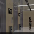 Modern Elevator Hallway With Silver Elevators TV Screens Bright Lighting And People Talking 3d model