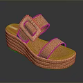 Orange Woven Platform Sandals With Double Straps And Square Buckle Design 3d model