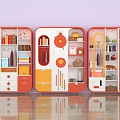 Red and White Kids Bookcases with Storage Shelves and Decorative Elements 3d model