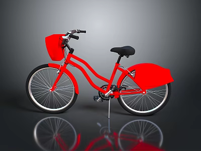 Red Bicycle With Front Basket Black Seat Rear Storage And Gray Background 3d model