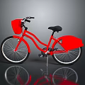 Red Bicycle With Front Basket Black Seat Rear Storage And Gray Background