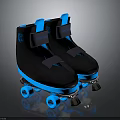 Stylish Black Roller Skates With Blue Accents And Smooth Rolling Wheels