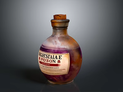 Vintage Glass Poison Bottle With Cork Stopper And Maleficiae Label 3d model