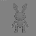 Silver Metallic Robot Rabbit Character With Mechanical Features And Shiny Surface