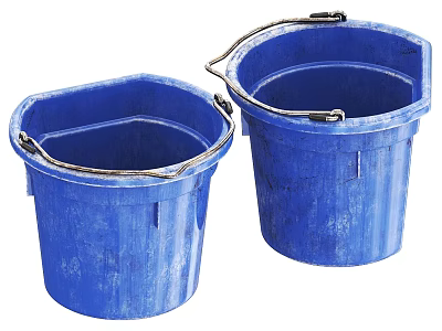 Two Durable Blue Plastic Buckets With Metal Handles For Daily Use 3d model