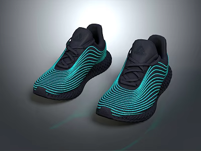Modern Athletic Shoes with Teal Wave Patterns and Black Breathable Upper Design 3d model