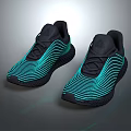 Modern Athletic Shoes with Teal Wave Patterns and Black Breathable Upper Design 3d model