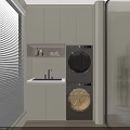 Modern Bathroom Cabinet Rack With White Finish And Stackable Washing Machine Dryer 3d model