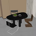 Modern Black Oval Wooden Dining Table With Various Style Chairs In Minimalist Interior