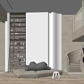 Modern Duplex Living Room With Floor To Ceiling Bookshelf Grey Sofa Fireplace And Stairs