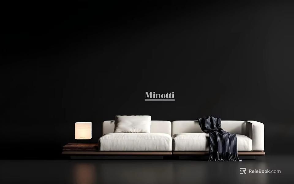 Minotti White Sofa Set With Side Table Table Lamp Throw Pillow And Blanket 3d model 
