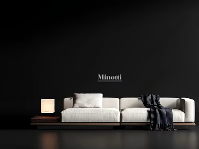 Minotti White Sofa Set With Side Table Table Lamp Throw Pillow And Blanket 3d model