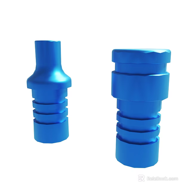 Two blue cylindrical industrial mechanical parts with ring structures on white background 3d model 