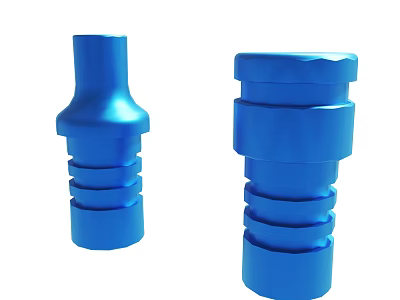 Two blue cylindrical industrial mechanical parts with ring structures on white background 3d model