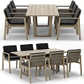 Modern Rectangular Dining Table Set With Wicker Back Chairs And Wooden Frame 3d model