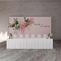 Elegant Wedding Welcome Setup With Pink Backdrop Flowers And White Table 3d model