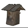 Rustic Handcrafted Wooden Box with House Shaped Roof and Natural Wood Texture