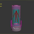 Metallic Blue Cylindrical Container With Glowing Interior Silver Base And Metal Brackets