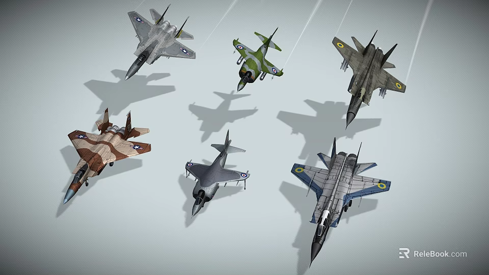 Variety Of Fighter Jets In Different Styles 3d model 
