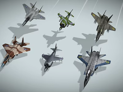 Variety Of Fighter Jets In Different Styles 3d model