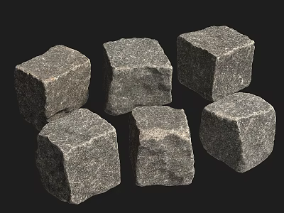 Natural Gray Stone Cubes With Wood Accents And Rough Surface Texture Design 3d model