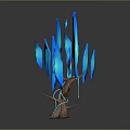 Artistic Decorative Plant with Blue Leaves Brown Trunk and Green Accent Features
