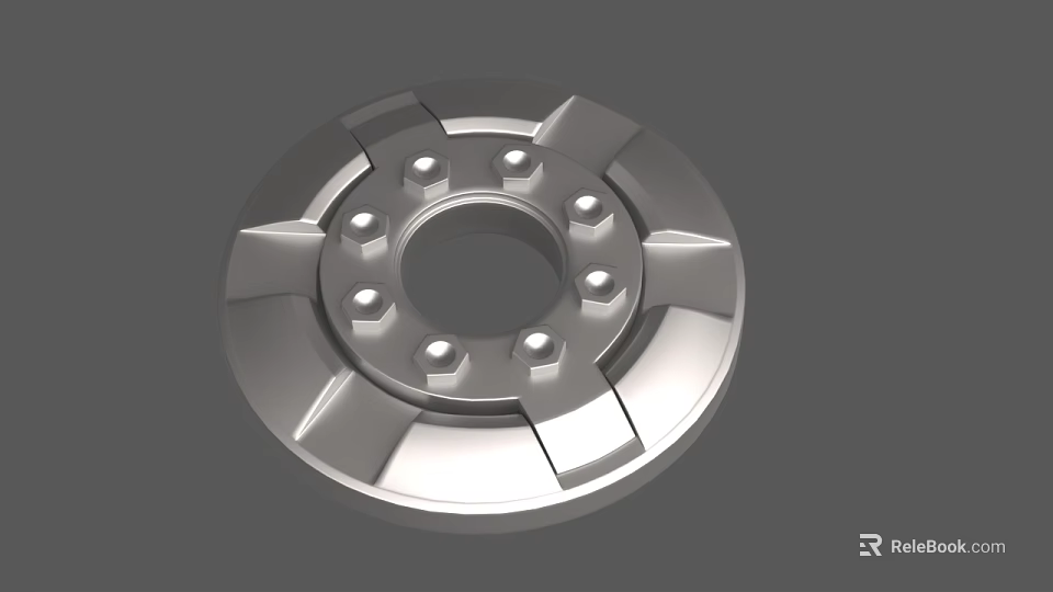 Silver Metal Circular Mechanical Part With Central Hole And Bolt Holes Radial Groove Design 3d model 