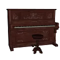 Elegant Dark Wood Piano With Intricate Carved Designs And Matching Stool