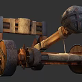 Ancient Medieval Catapult Weapon Featuring Wooden Frame Wheels And Stone Projectile