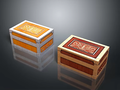 Two Decorative Wooden Storage Boxes With Intricate Patterns For Home Organizing 3d model